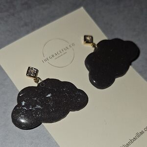 Handmade Polymer Clay Covered un. Resin Black Cloud Earrings